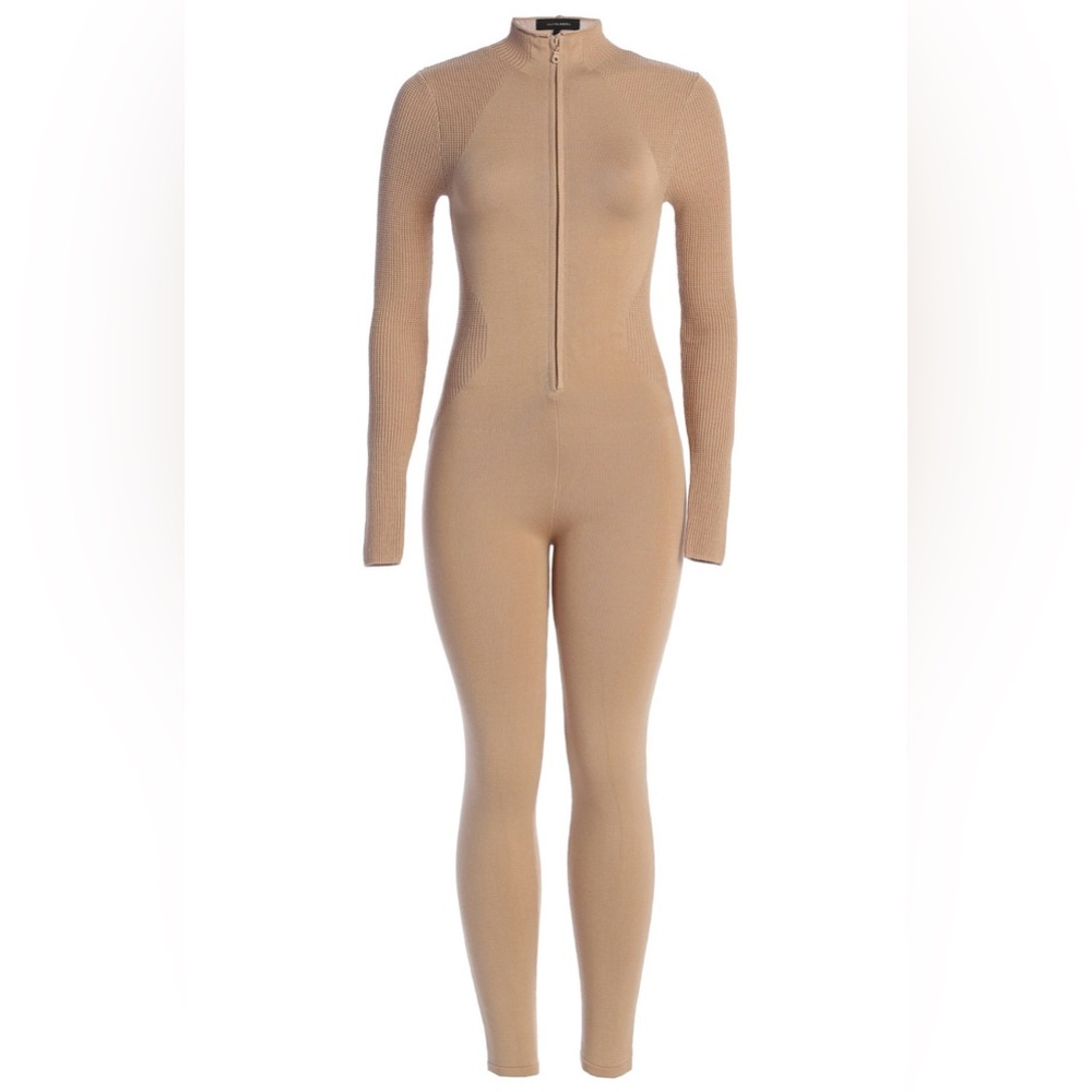 JLUXLABEL Beige Kris Front Zipper Jumpsuit, Size XS